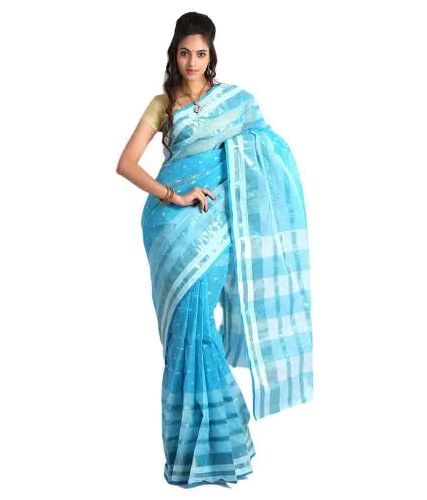 tant Sarees -Blue And White Tant Cotton 6