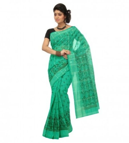 tant Sarees -Green And Cream Tant Cotton Saree 8