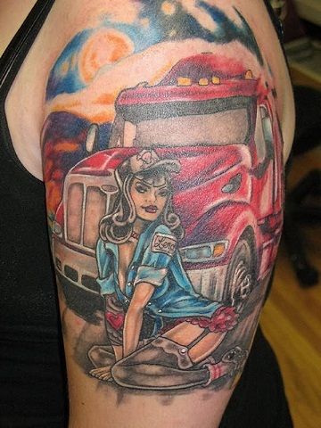 PinUp Girl with car Tattoo