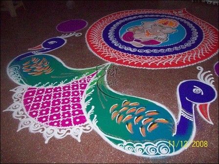 Peacock Shaped Galicha Rangoli