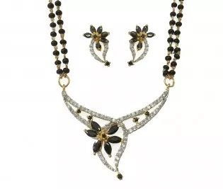 Black flower silver mangalsutra