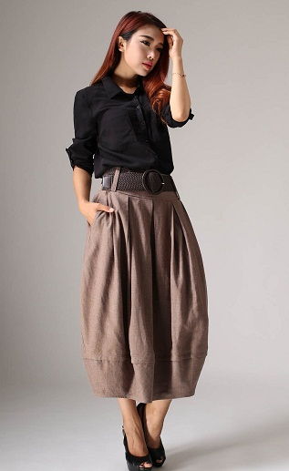 Lung linen brown bubble skirt