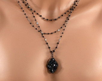 Andradit garnet, melanite black garnet necklace