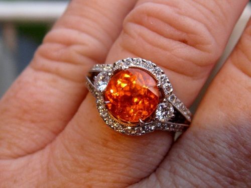 spessartin garnet diamond ring