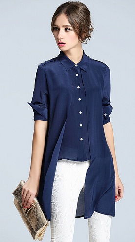 Irregular Hem Silk Long Shirt