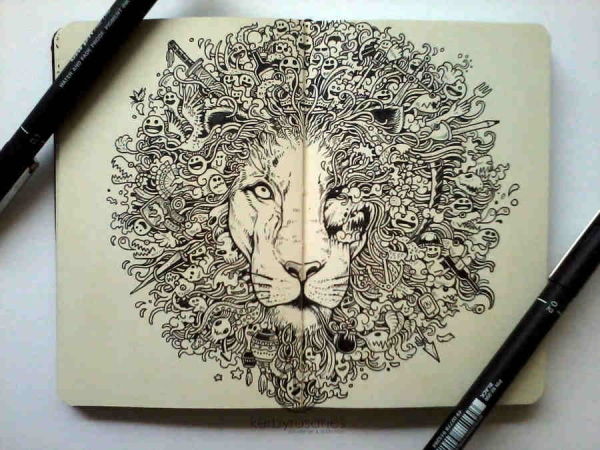 - The King's Awakening (Uni pin black pens on Moleskine pocket sketchbook - approx. 2-3 hours of doodling)