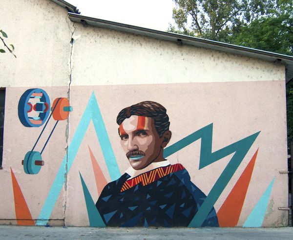 Nikola Tesla detail mural