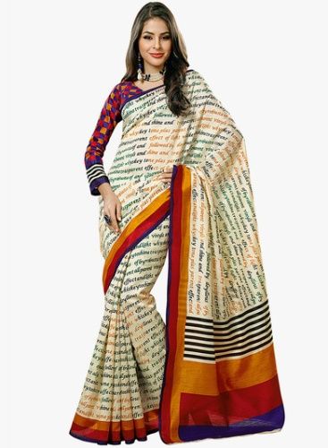 Bhagalpuri Sarees-Cream printed Bhagalpuri Saree 2