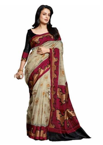 Bhagalpuri Sarees-Beige Red Printed Bhagalpuri Saree 3