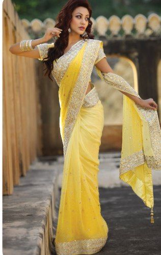 Galben Sarees-White and Yellow Saree 4