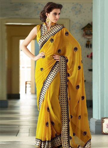 Galben Sarees-Georgette Yellow Saree 5