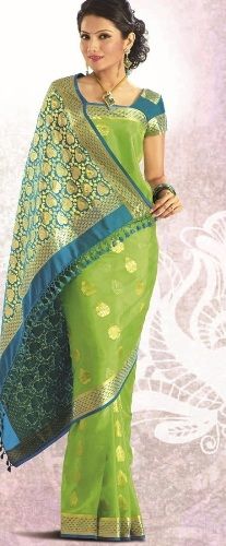 Crepe Sarees-Green Pure Crepe Kanchipuram Silk Saree 03