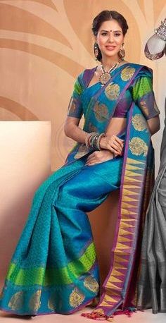 Kanchi Pattu-Triangle embroidery Saree