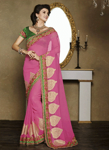 Išgalvotas Sarees-Georgette And Pink Fancy Saree 18