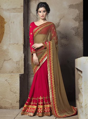 Išgalvotas Sarees-Red And Golden Saree 17