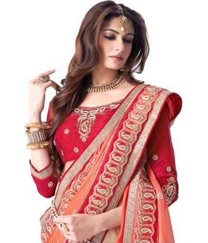 Išgalvotas Sarees-Orange And Cream Color Saree For Red Blouses 10