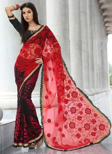 Išgalvotas Sarees-Black And Red Net Saree 19