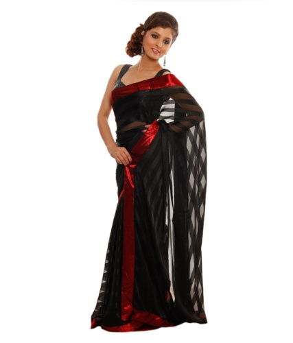 Išgalvotas Sarees-Black Chiffon Saree 20