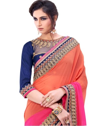 Išgalvotas Sarees-Orange And Blue Saree Design 9