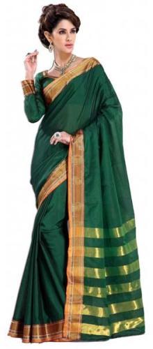 Pamut Sarees-Deep Green Cotton Saree 19