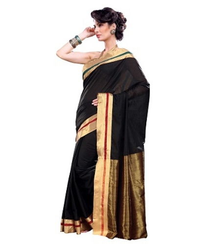 Pamut Sarees-Black And Golden Cotton Saree 27