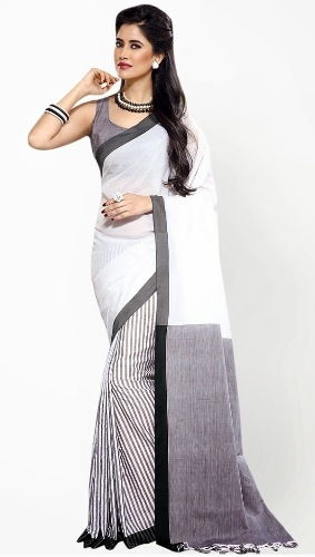 Pamut Sarees-Printed White Cotton Saree 28