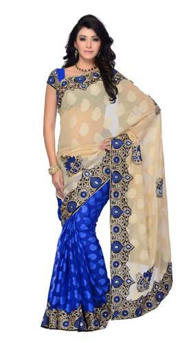 Pamut Sarees-Beige And Blue Cotton Saree 5