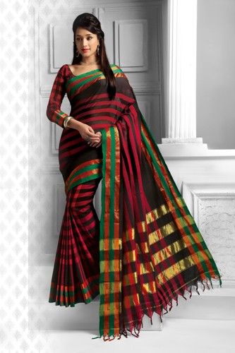 Pamut Sarees-Black And Red Cotton Saree 9