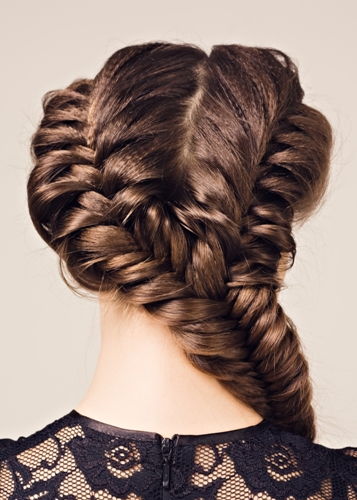 Puffy double sides fishtail braid