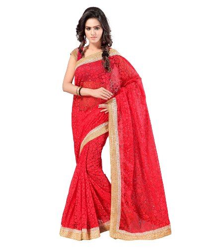 Radhika Sarees-Red Net Brasso Radha Sari 7