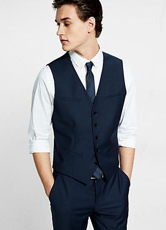 Navy wool blend suit vest