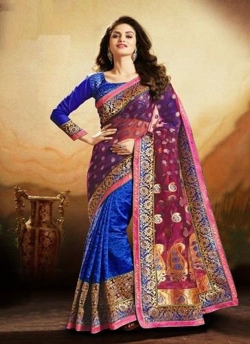 Jacquard BluePurple Half Banarasi Saree 1