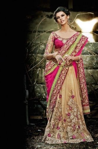 Jaquard Sarees-Cream And Pink Crepe And Net Jacquard Saree 4