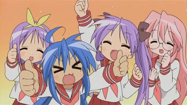 Konata Izumi, Kagami Hiiragi, Tsukasa Hiiragi, and Miyuki Takara (Lucky Star)